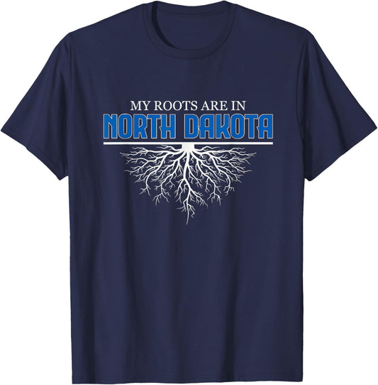 My Roots are in North Dakota State Pride Vintage Roots Art T-Shirt - T-Shirt | Navy
