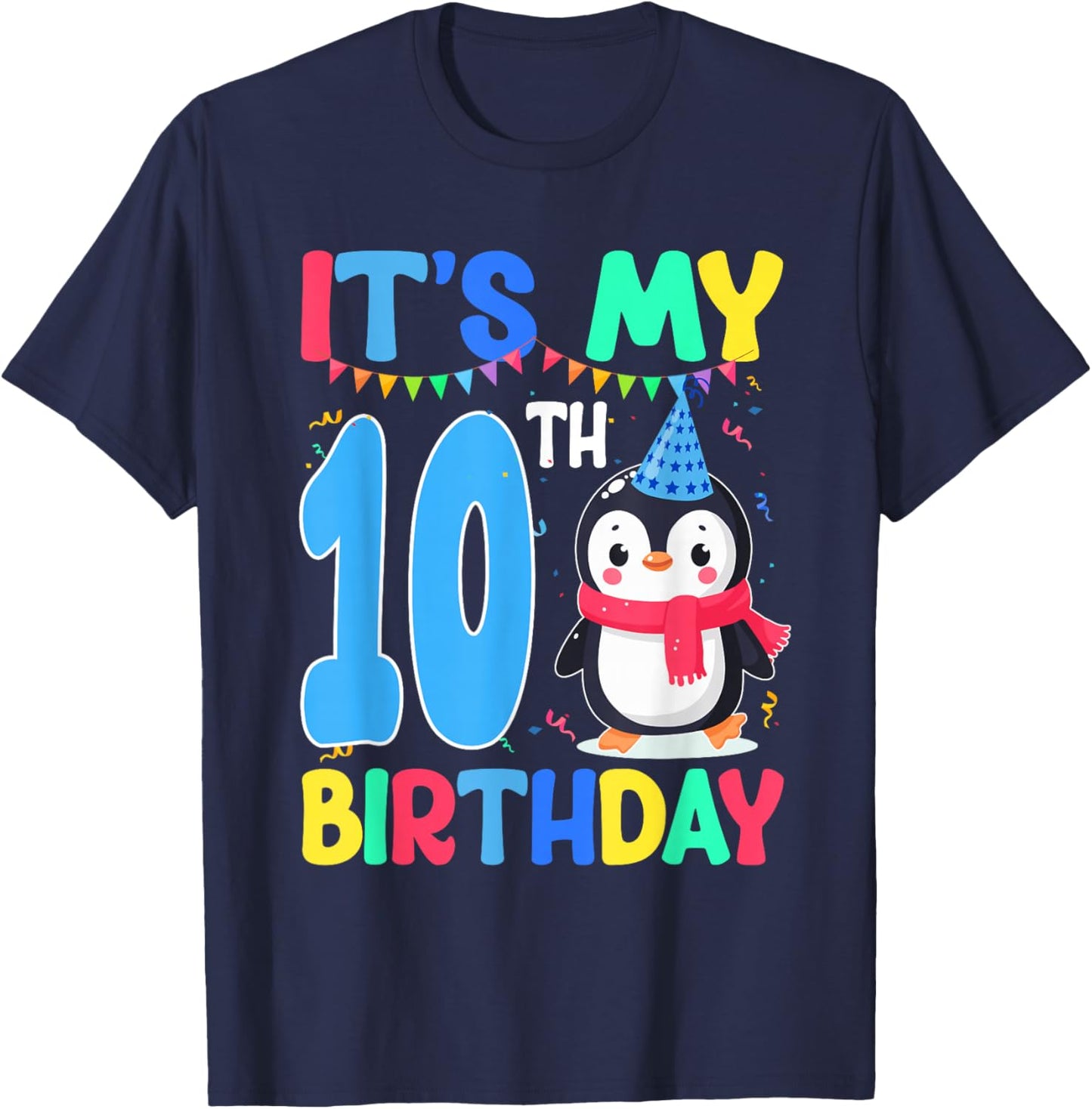 10 Year Old Birthday Penguin Themed It's My 10th Birthday T-Shirt - T-Shirt | Navy