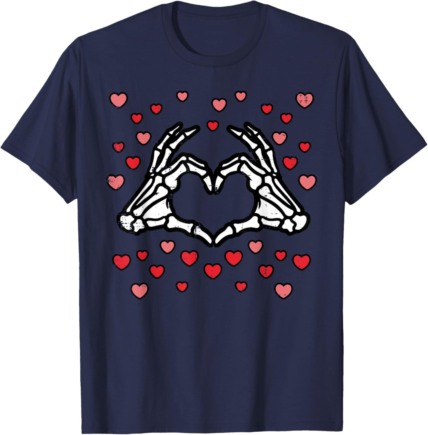Valentines Day Skeleton Hand Heart Funny Men Women Kids T-Shirt - T-Shirt | Navy