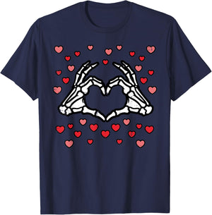 Valentines Day Skeleton Hand Heart Funny Men Women Kids T-Shirt - T-Shirt | Navy