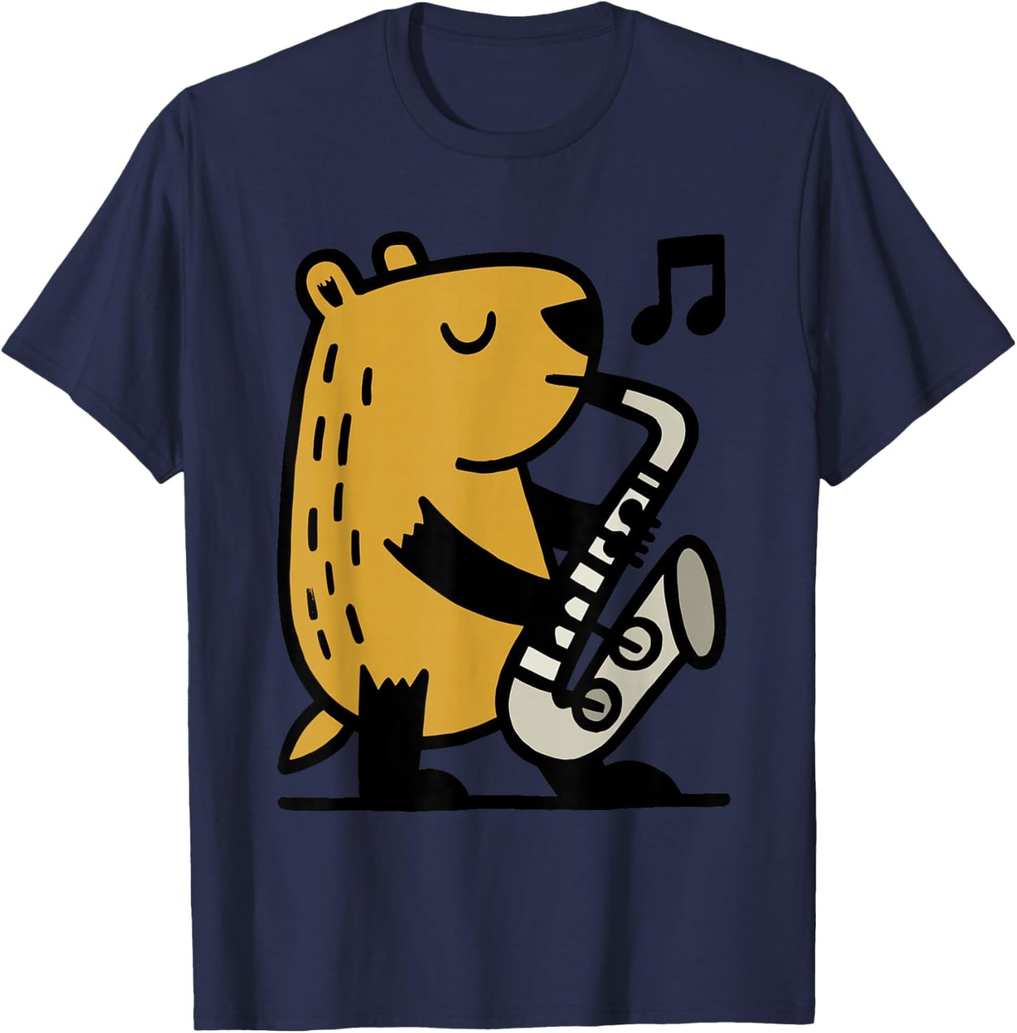 Capybara Playing Saxophone Cartoon Graphic T-Shirt - T-Shirt | Navy