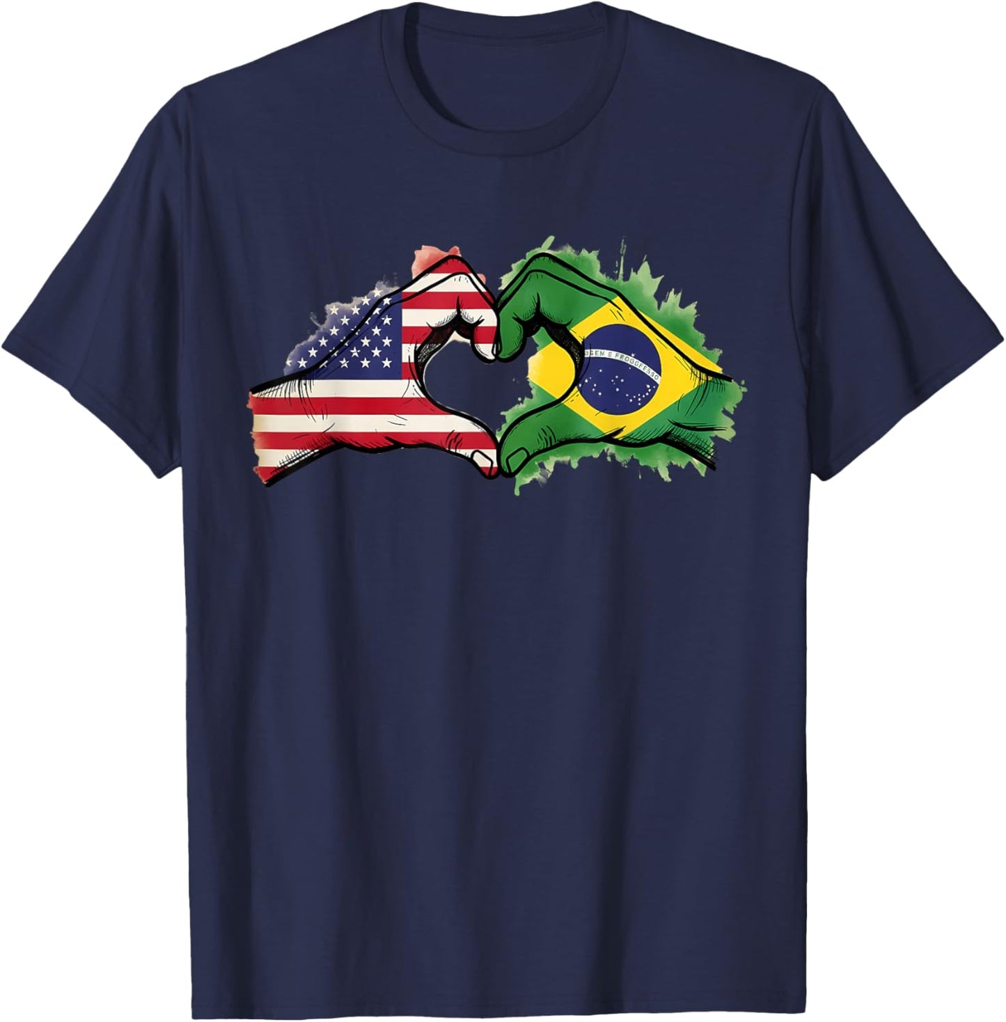 Brasil Flag Half Brazil Half America Brazilian Pride T-Shirt - T-Shirt | Navy