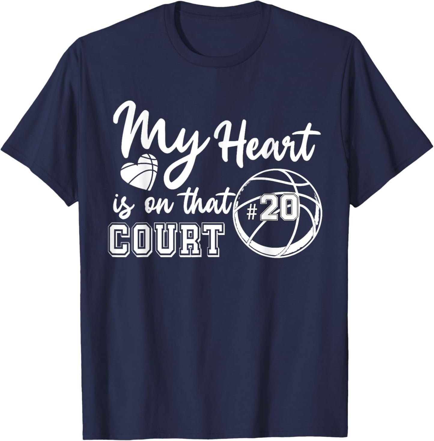 My Heart is On That Court Number 20 Basketball Game Day T-Shirt - T-Shirt | Navy