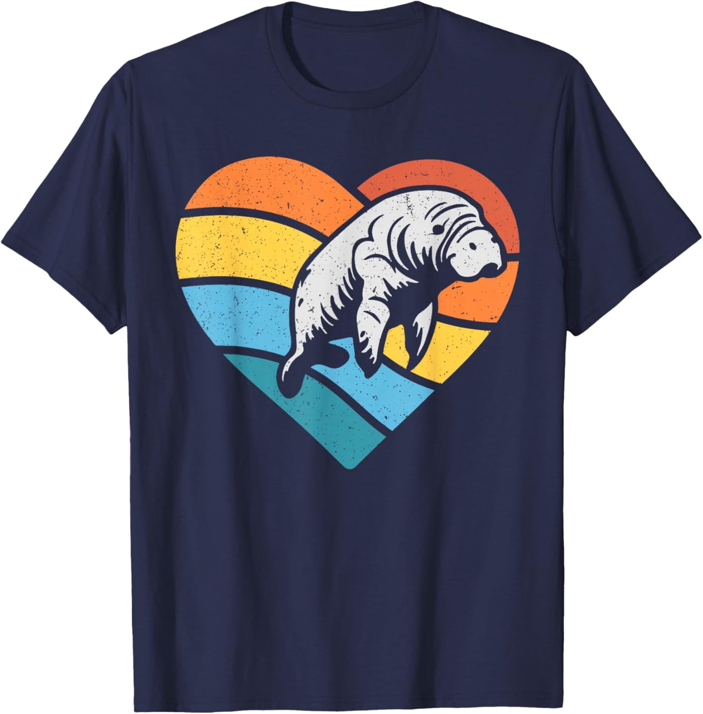 Sea Manatee Valentines Vintage Heart T-Shirt - T-Shirt | Navy