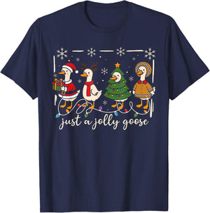 Just A Jolly Goose Funny Silly Goose Santa Christmas Xmas T-Shirt - T-Shirt | Navy