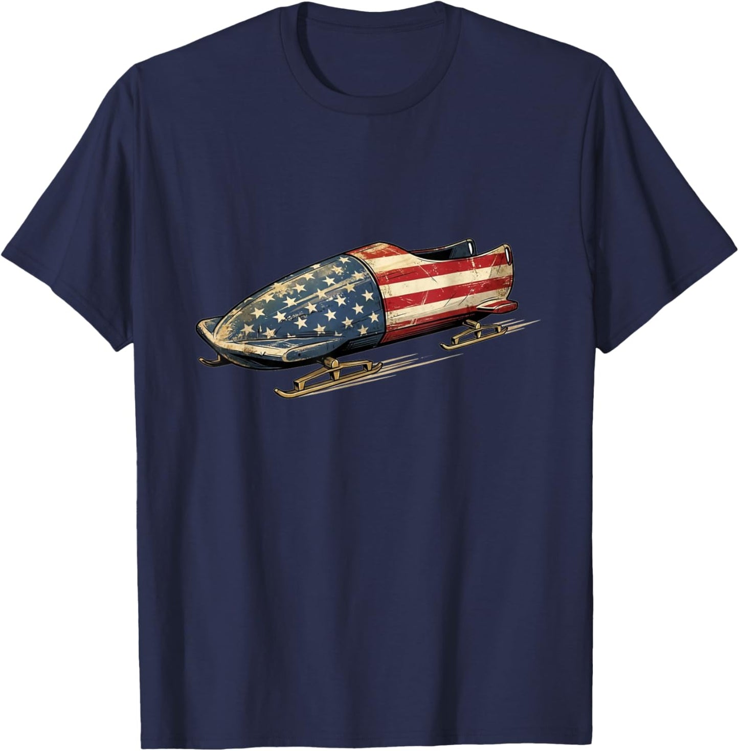 Patriotic Bobsled USA Flag Vintage Winter Sports T-Shirt - T-Shirt | Navy