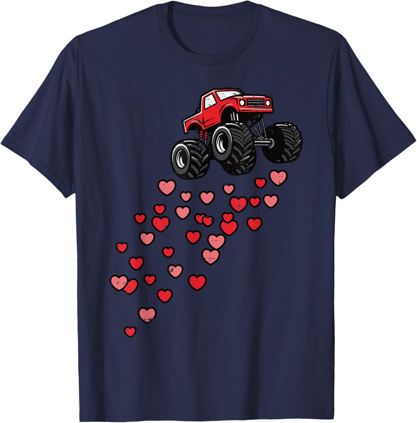 Valentines Day Monster Truck Hearts Love Boys Kids Toddler T-Shirt - T-Shirt | Navy