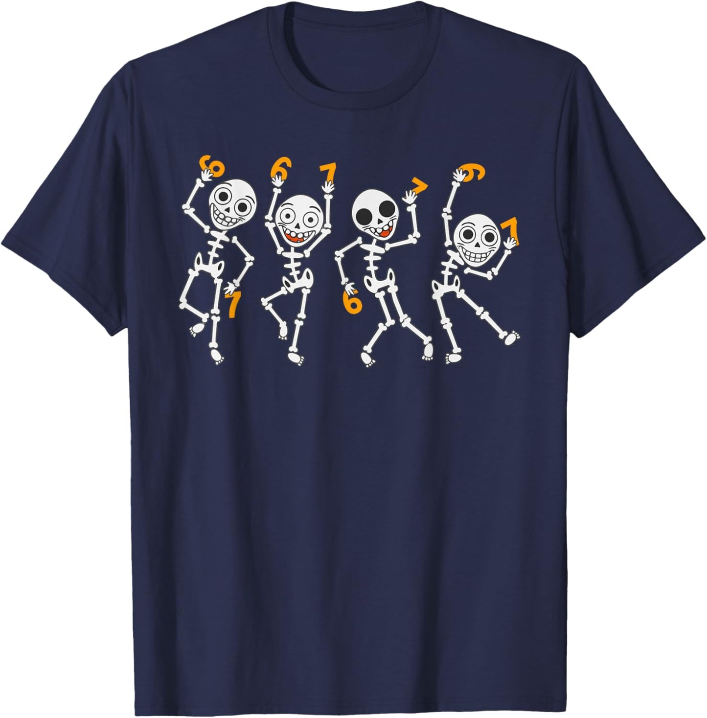 Six Seven 67 Meme Funny Halloween Dancing Skeleton Women Men T-Shirt - T-Shirt | Navy