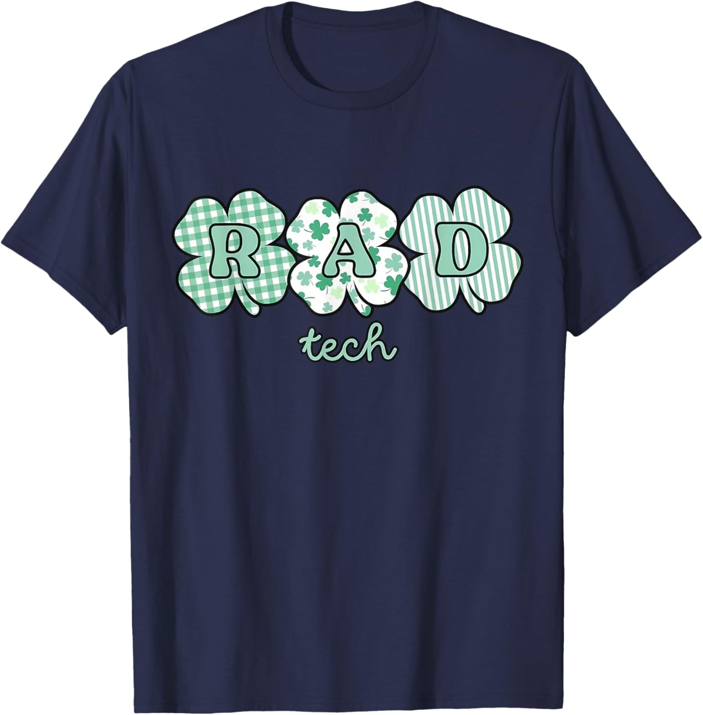 Retro Checked Shamrock RAD Tech St Patrick's Day X-ray Tech T-Shirt - T-Shirt | Navy