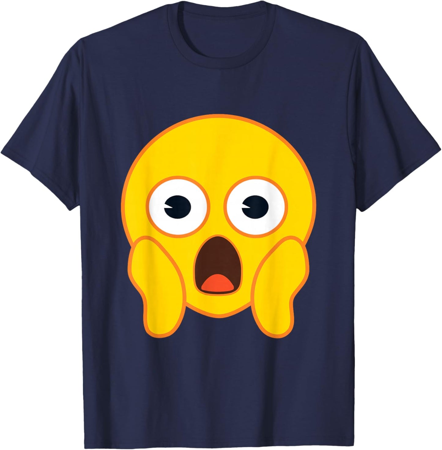 Official Emoji Fear Scream Yellow Smile Face Halloween T-Shirt - T-Shirt | Navy