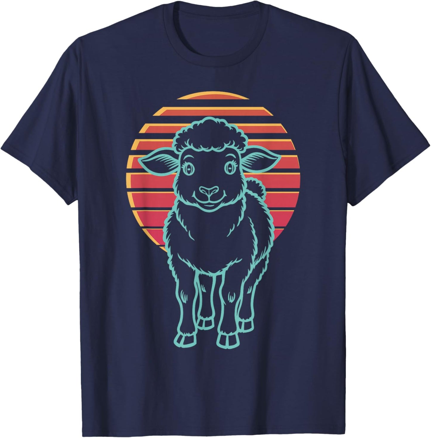 Sheep Lover Farmer Farm Animal Retro Synthwave 80s T-Shirt - T-Shirt | Navy