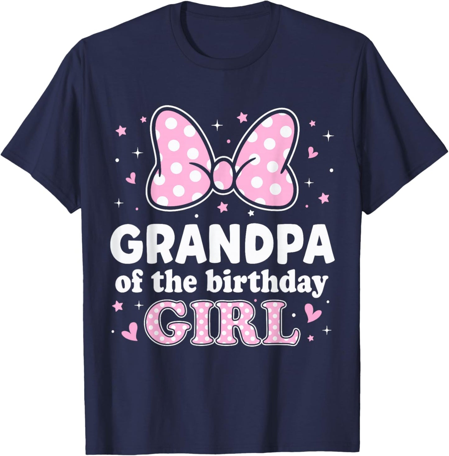 Grandpa of The Birthday Girl Cute Pink Bow Family Matching T-Shirt - T-Shirt | Navy