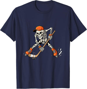 Skeleton Ice Hockey Costume Funny Halloween for Boys T-Shirt - T-Shirt | Navy