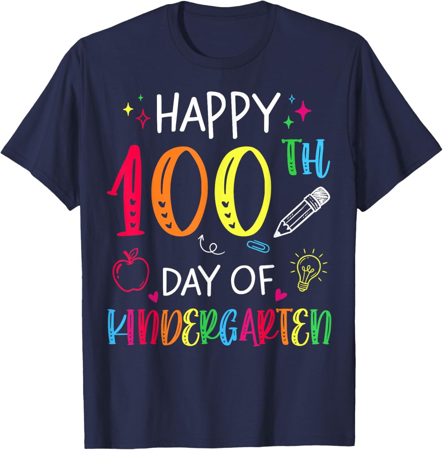 100th Day of Kindergarten Teachers Kids 100 Days of School T-Shirt - T-Shirt | Navy