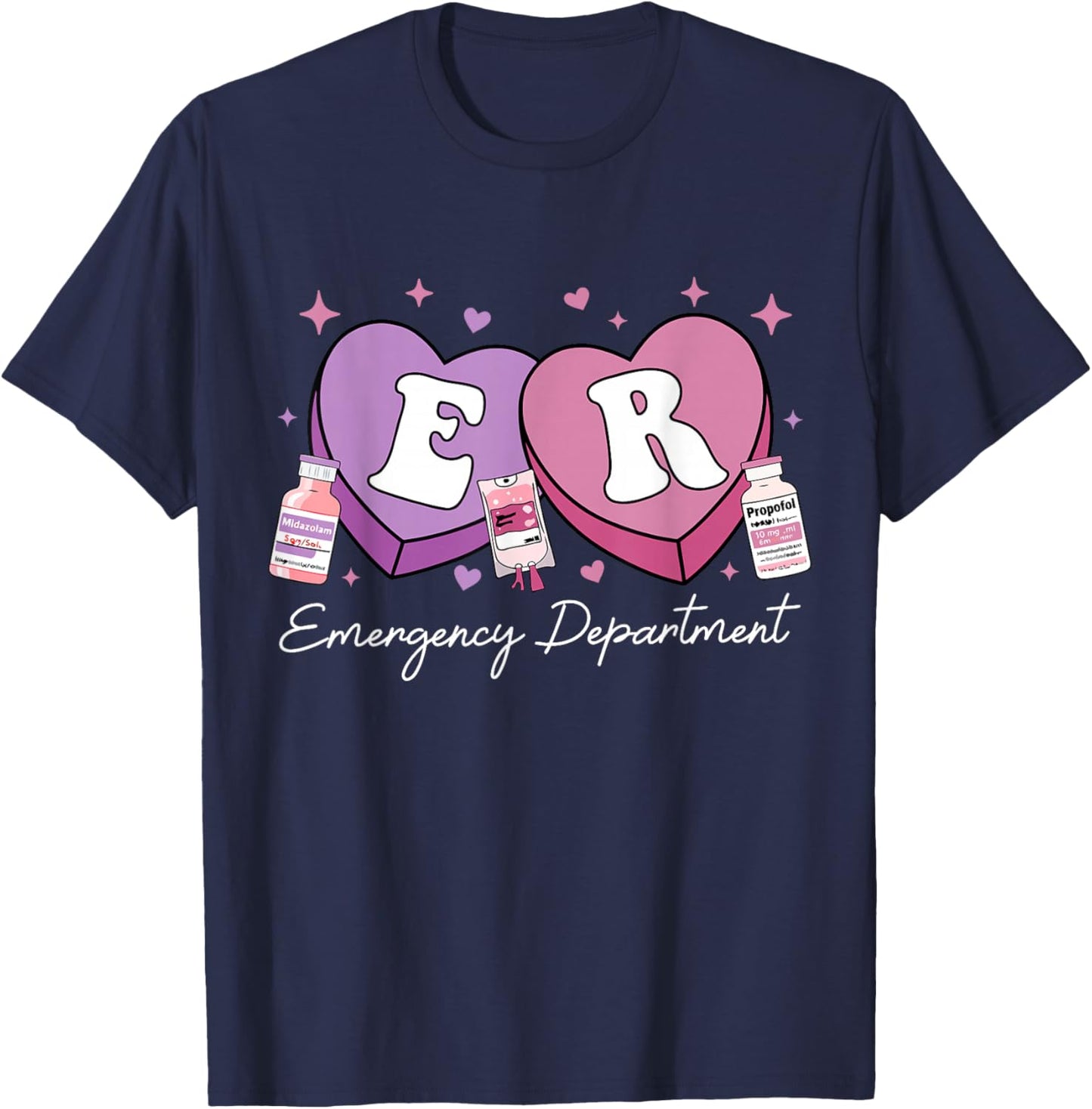 Emergency Department Nurse Valentine's Candy ER ED Nursing T-Shirt - T-Shirt | Navy
