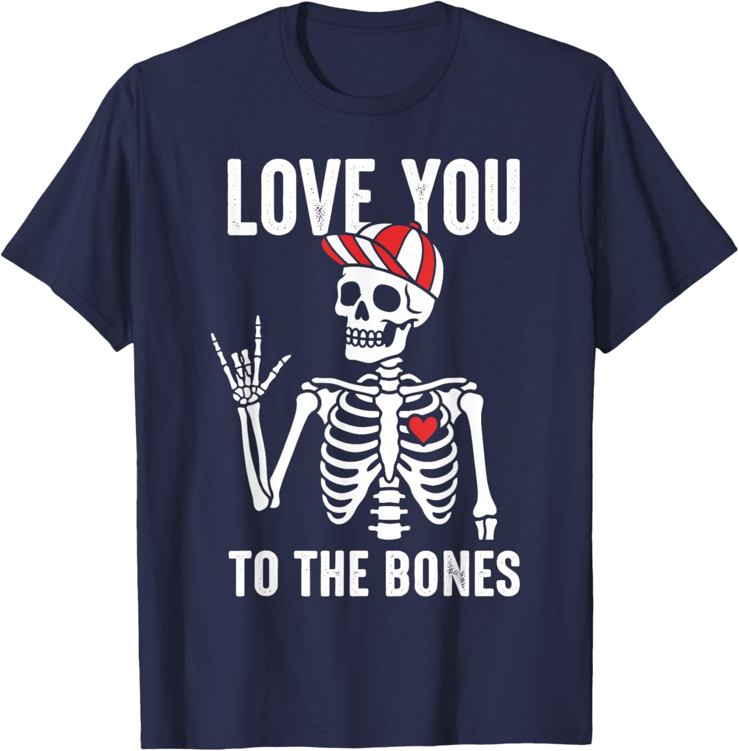 Men Kids V-Day Rock Skeleton Love You Boys Valentines T-Shirt - T-Shirt | Navy