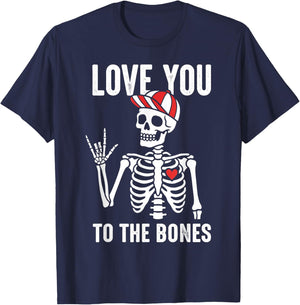 Men Kids V-Day Rock Skeleton Love You Boys Valentines T-Shirt - T-Shirt | Navy
