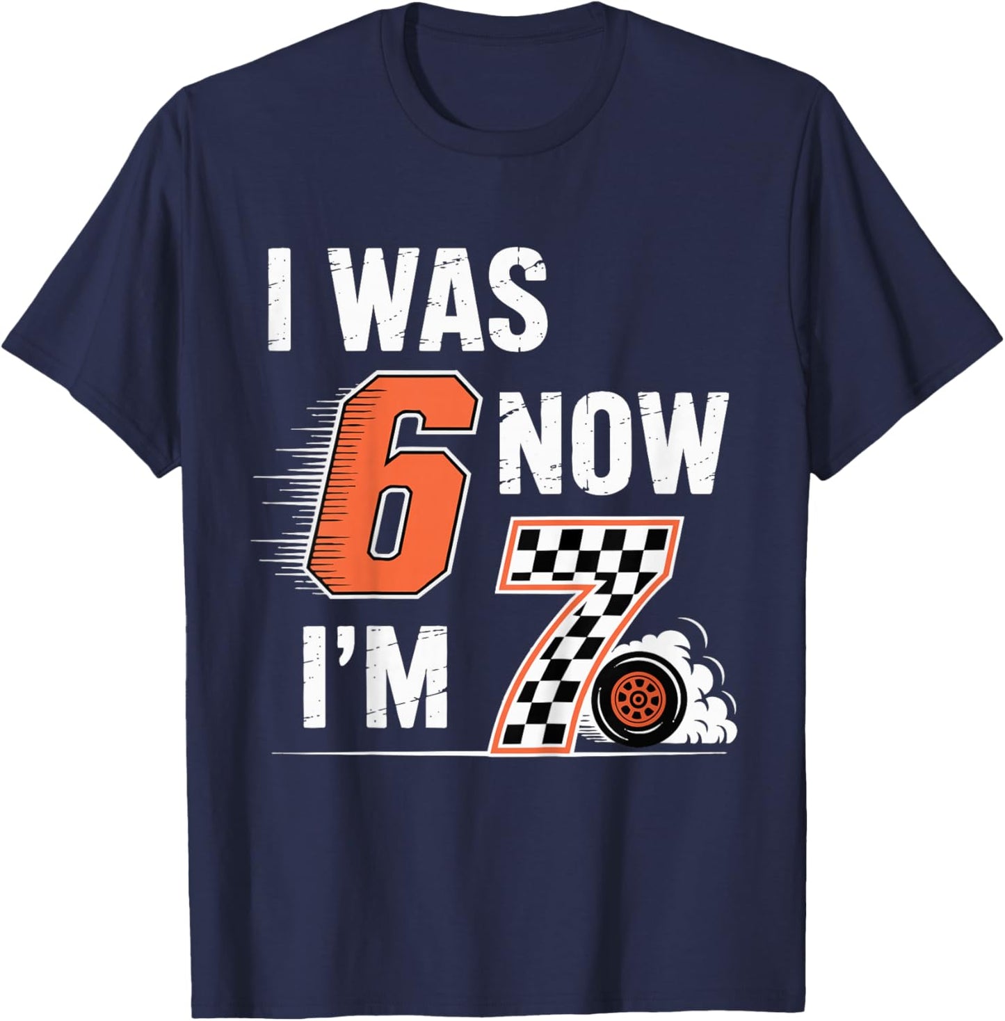 Checkered 7 Years Old Birthday I was 6 Now I'm 7 Bday Boy T-Shirt - T-Shirt | Navy