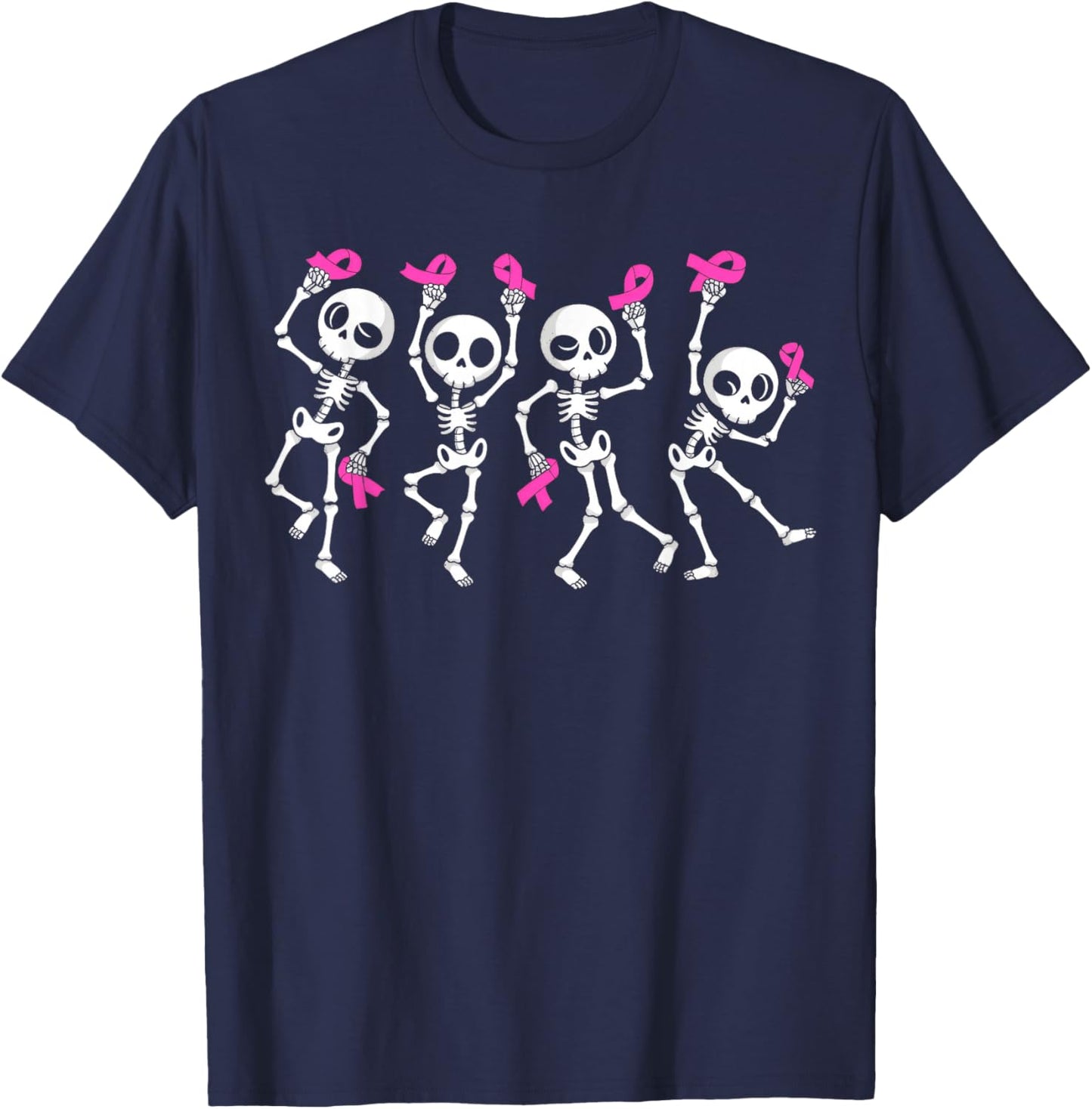 Pink Ribbon Breast Cancer Awareness Skeleton T-Shirt - T-Shirt | Navy