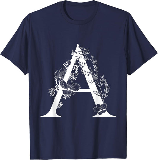 White English Alphabet Letter A Monogram Initial Black T-Shirt - T-Shirt | Navy