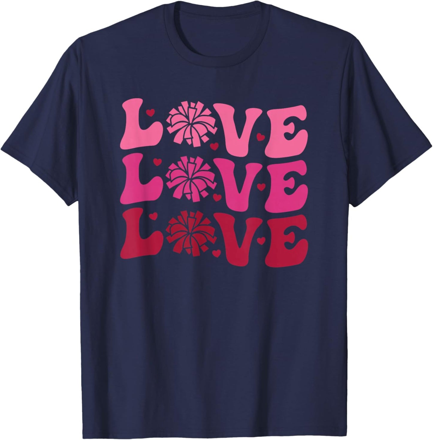 Cheerleader Love Valentine's Day Trendy Cheer Cute Retro T-Shirt - T-Shirt | Navy