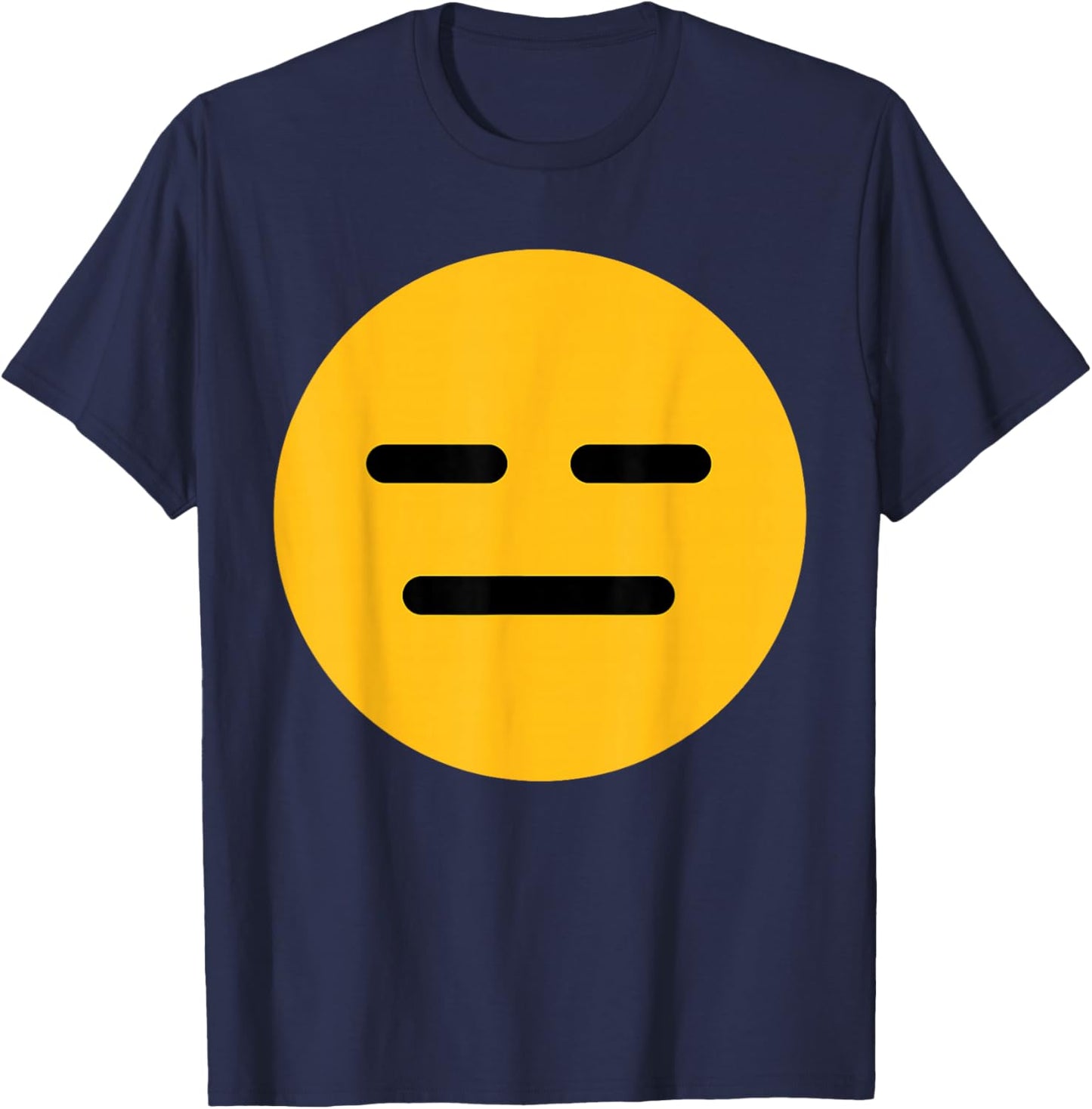 Funny Emoticon Expressionless Face with Straight Mouth T-Shirt - T-Shirt | Navy