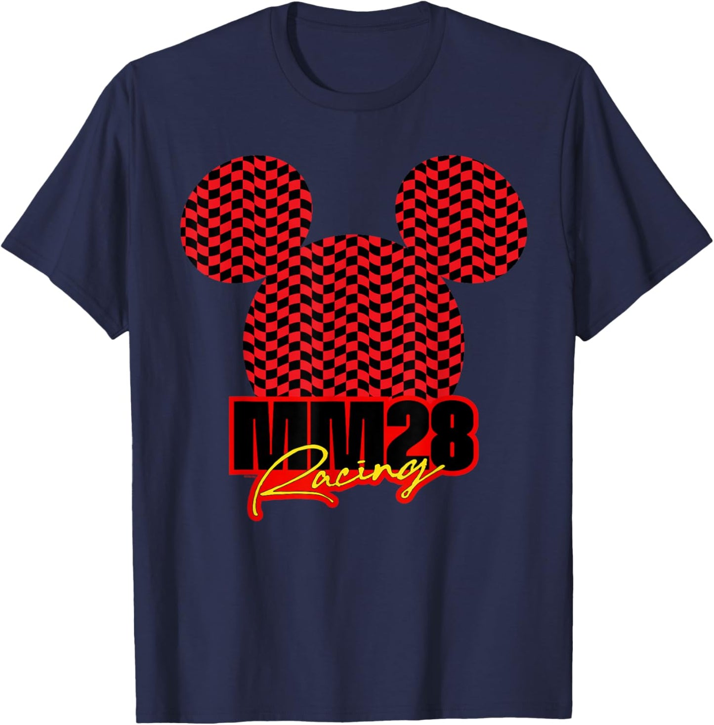 Disney Mickey Mouse MM28 Racing Checkered Flag Race Car Icon T-Shirt - T-Shirt | Navy
