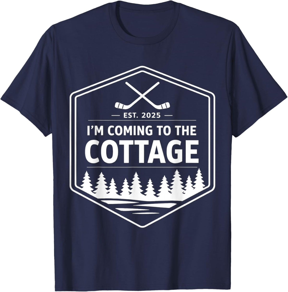 Coming to The Cottage Cozy Outdoors Hockey Romantic Couple T-Shirt - T-Shirt | Navy