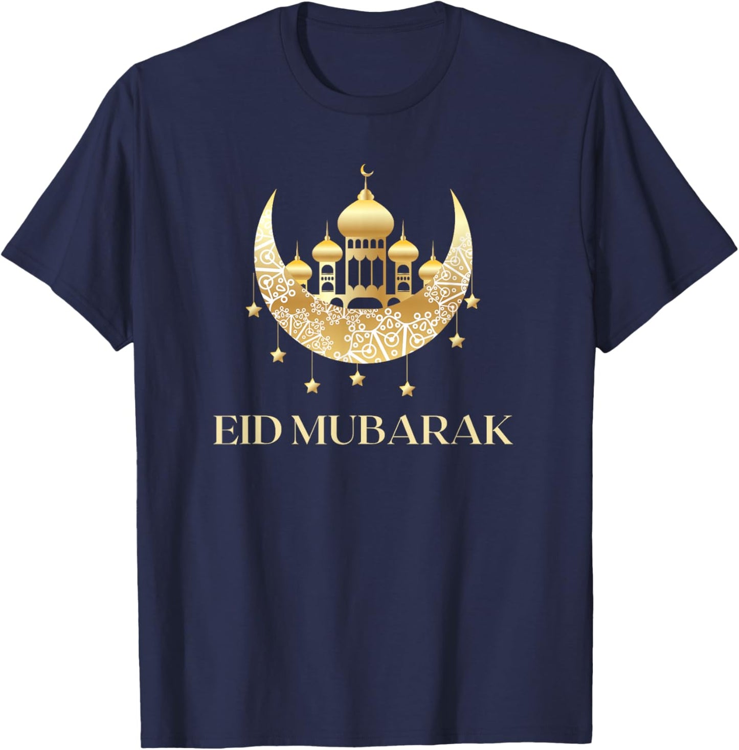 Eid Mubarak Golden Crescent Mosque Illustration T-Shirt - T-Shirt | Navy