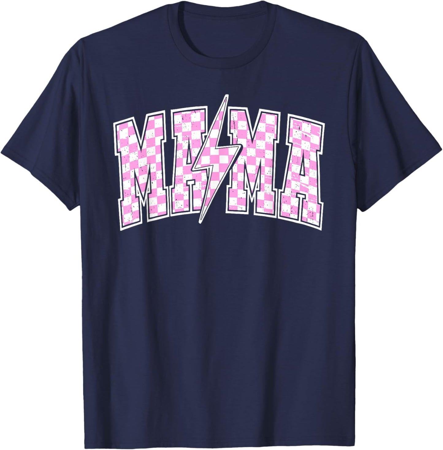 Mama Lightning Bolt Checkered Varsity Mom Women Mother's Day T-Shirt - T-Shirt | Navy