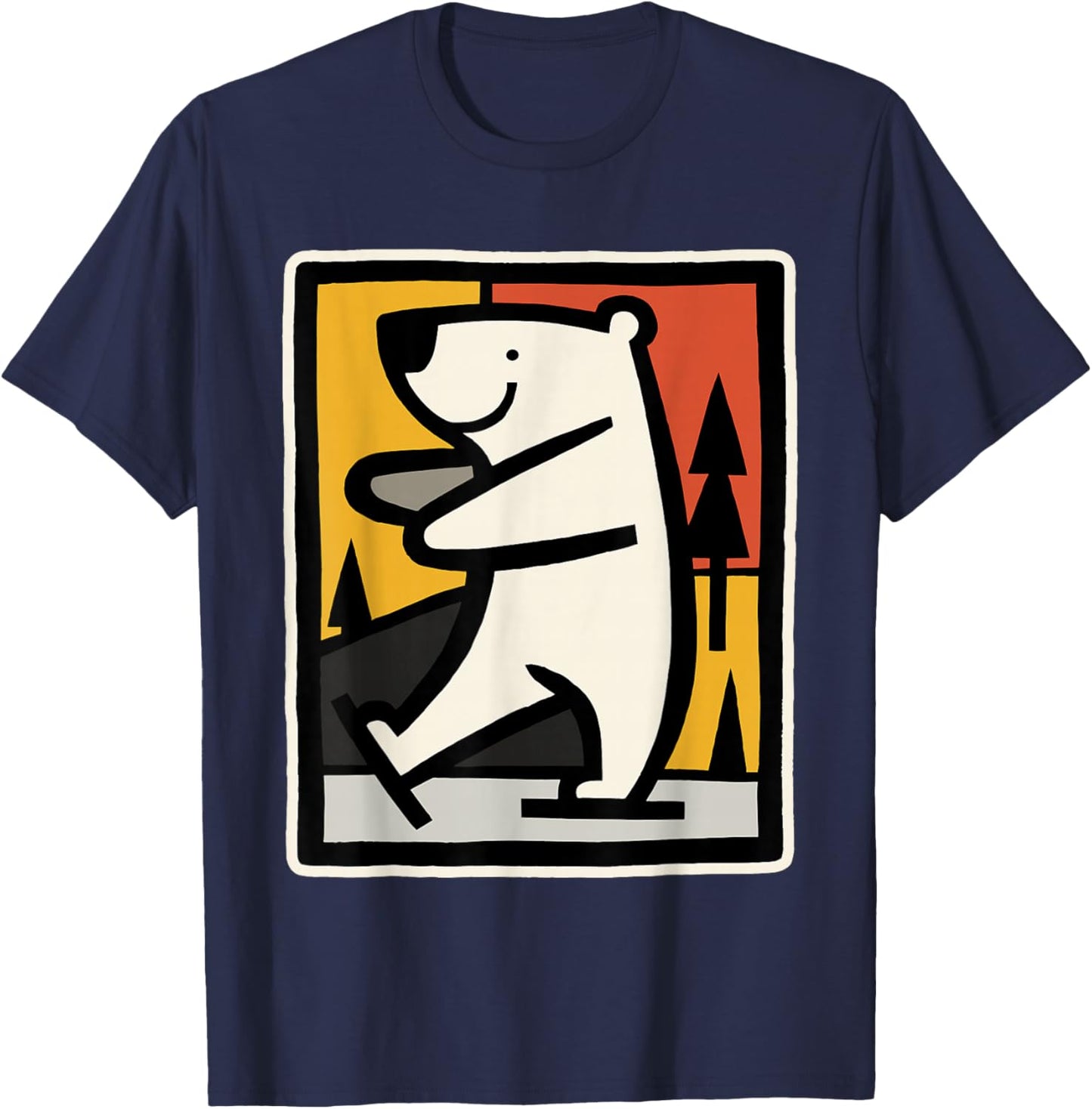 Ice Bear Ice Skating Cartoon Graphic T-Shirt - T-Shirt | Navy