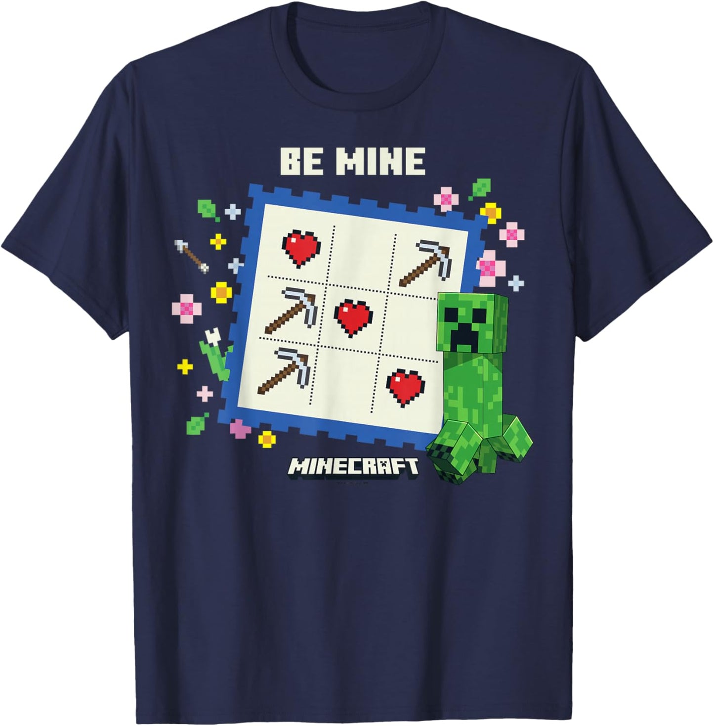 Minecraft Valentine's Day Be Mine Creeper Valentine's Card T-Shirt - T-Shirt | Navy