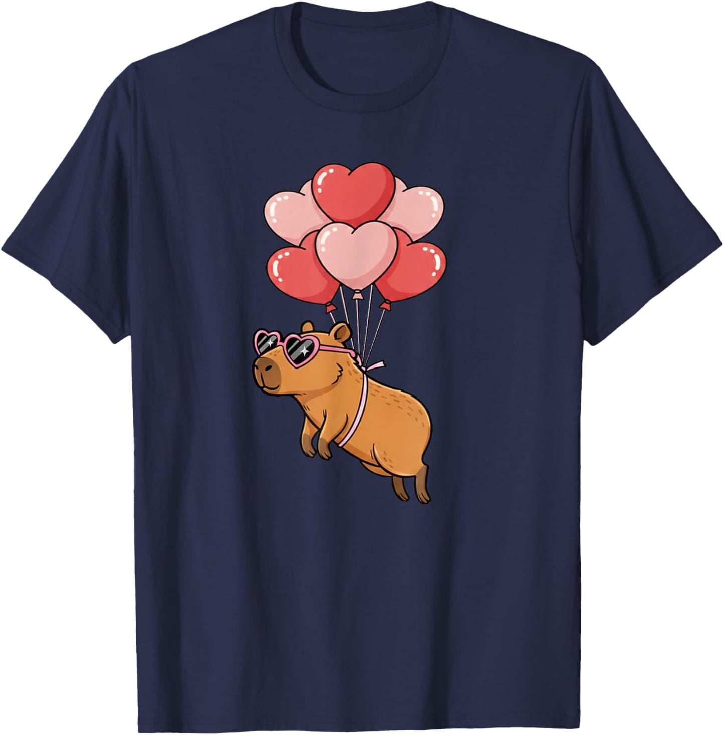 Kids Girls Valentines Day Heart Balloons Capybara T-Shirt - T-Shirt | Navy
