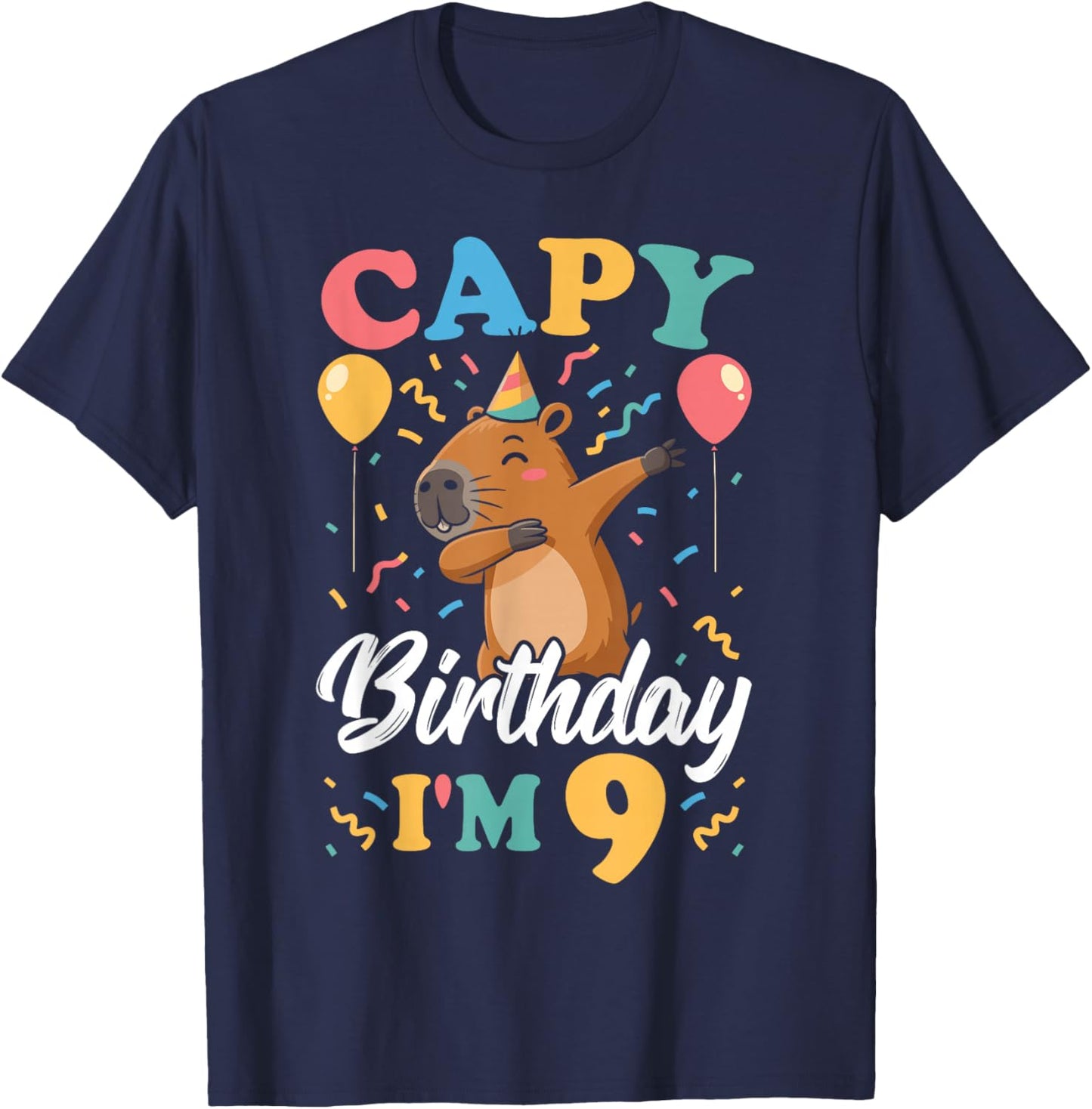 Capy Birthday I'm 9 Birthday Boy Dabbing Capybara T-Shirt - T-Shirt | Navy