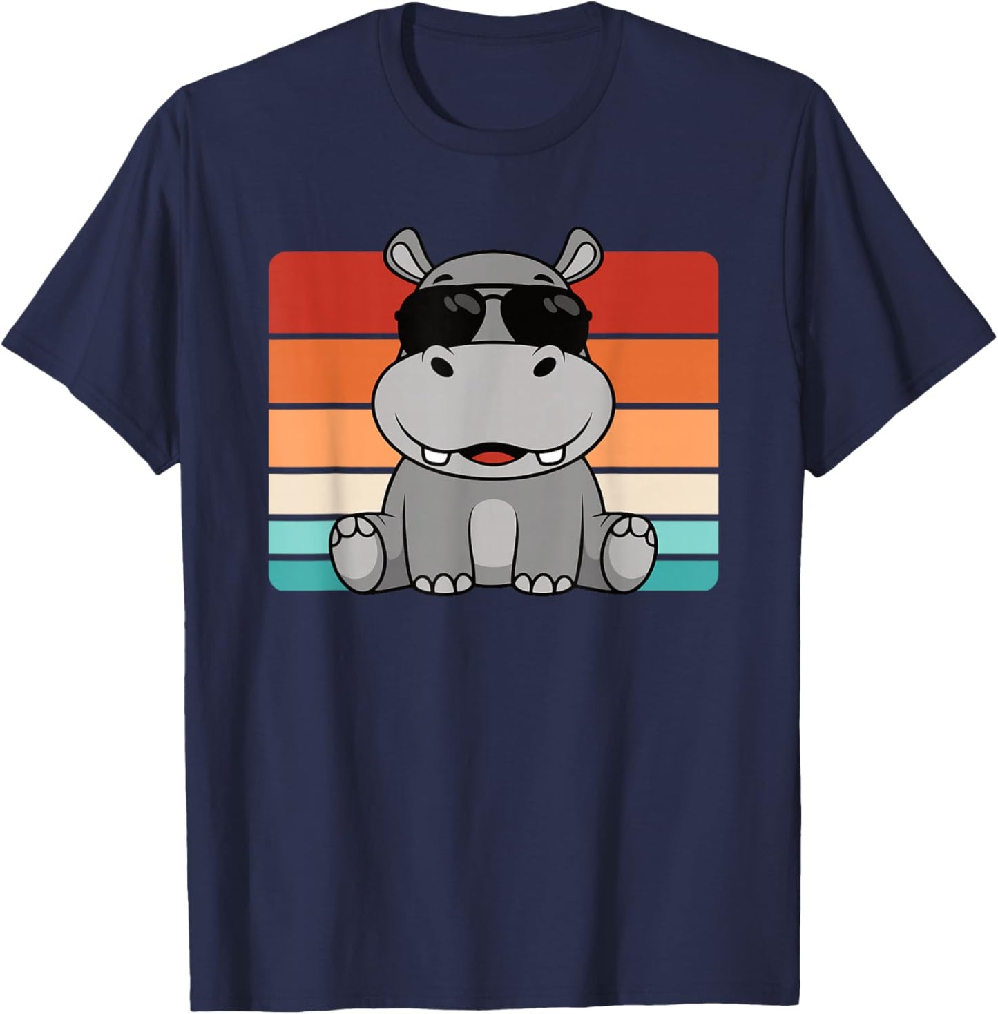 Cool Retro Hippo Lover Hippopotamus Funny Men Boys Kids T-Shirt - T-Shirt | Navy