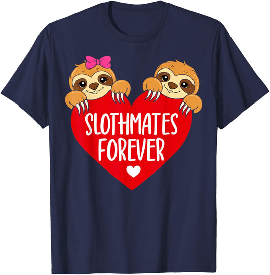 Valentine's Day Pun Sloths Slothmates Forever Couples T-Shirt - T-Shirt | Navy