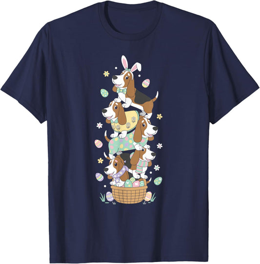 Funny Basset Hound Easter Egg Kids Easter Day T-Shirt - T-Shirt | Navy