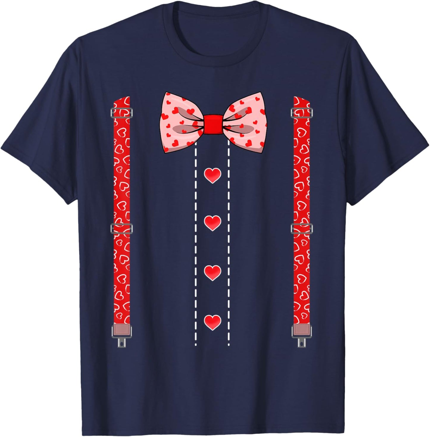 Hearts Bow Tie Suspenders Valentines Day Shirts Kids Boys T-Shirt - T-Shirt | Navy