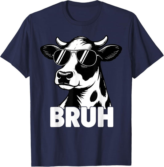Bruh Cow Clothes Men Teen Boys Farm Animal Kids T-Shirt - T-Shirt | Navy