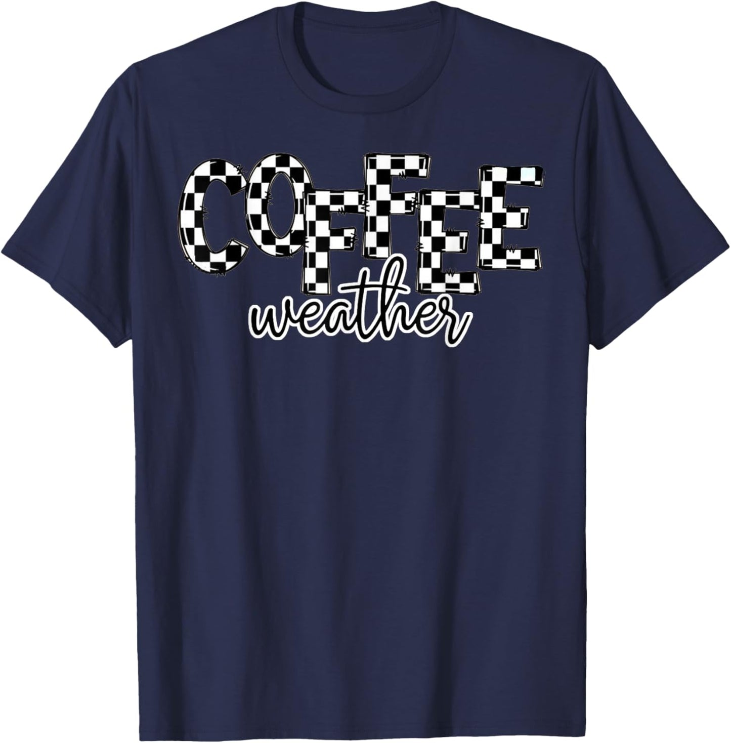 Retro Checkered Leopard Fall Coffee Weather Autumn T-Shirt - T-Shirt | Navy