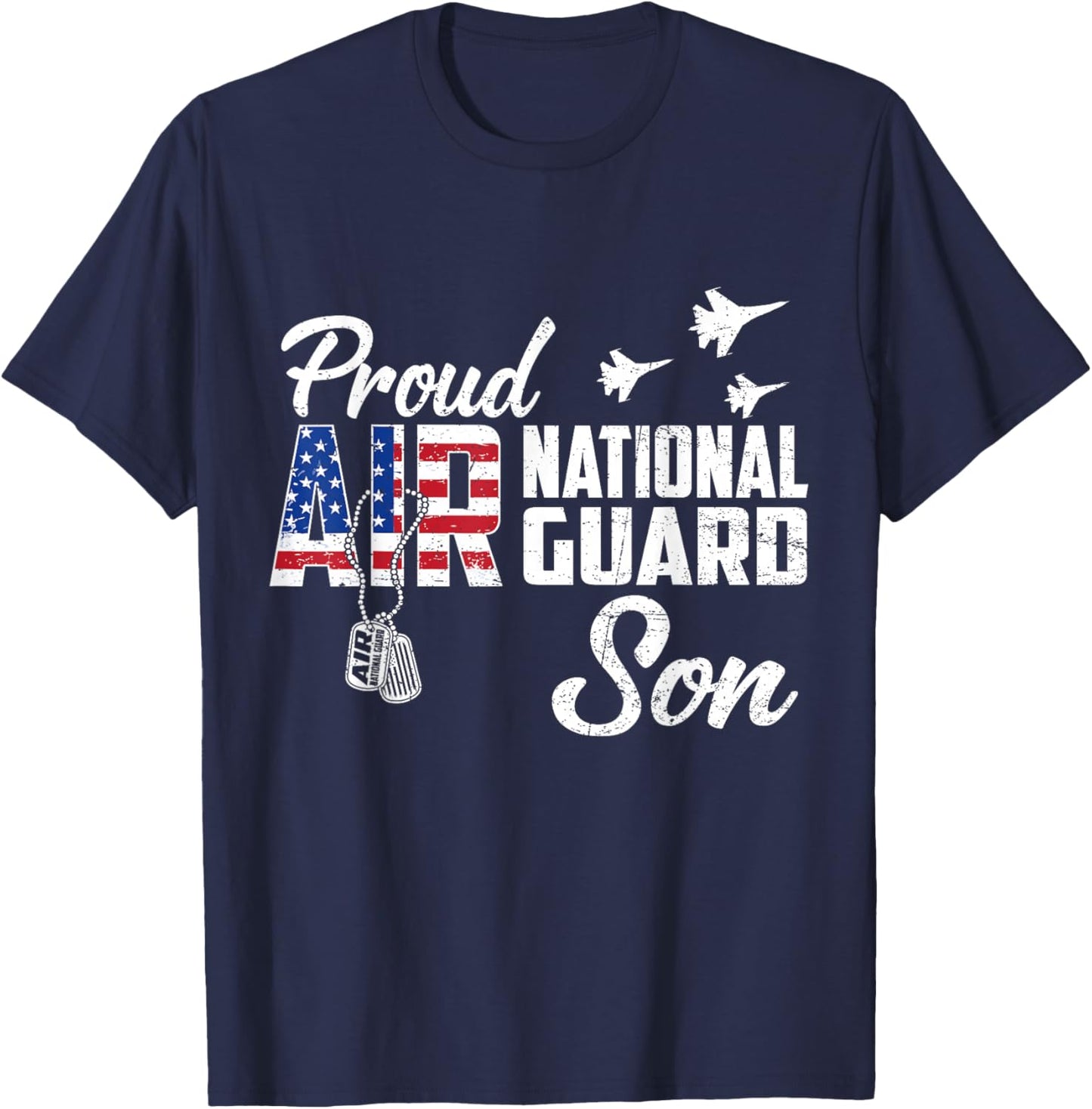 Proud Air National Guard Son Flag US Family Matching T-Shirt - T-Shirt | Navy