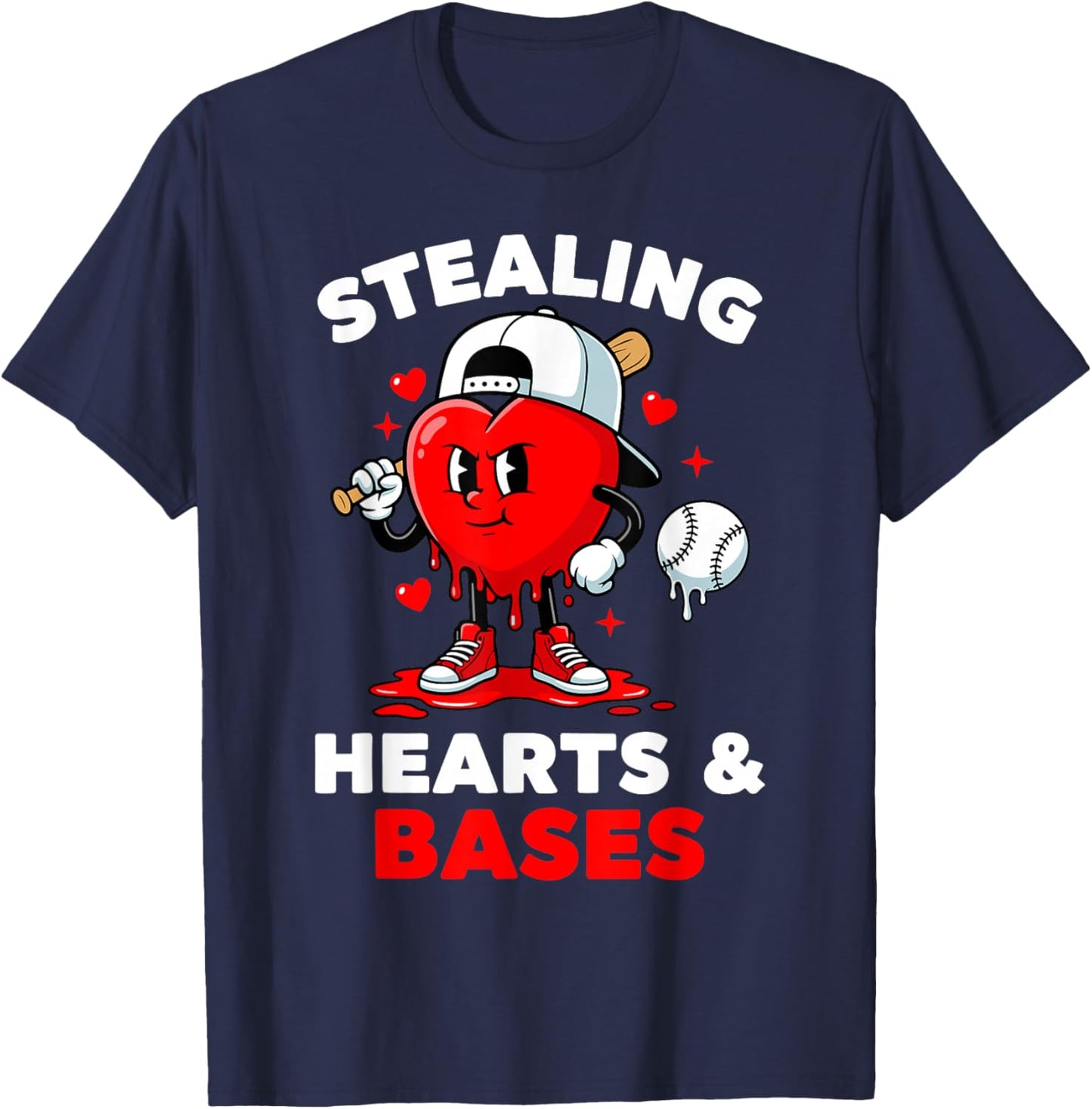 Boys Valentines Baseball Drip Icecream Stealing Hearts Kids T-Shirt - T-Shirt | Navy