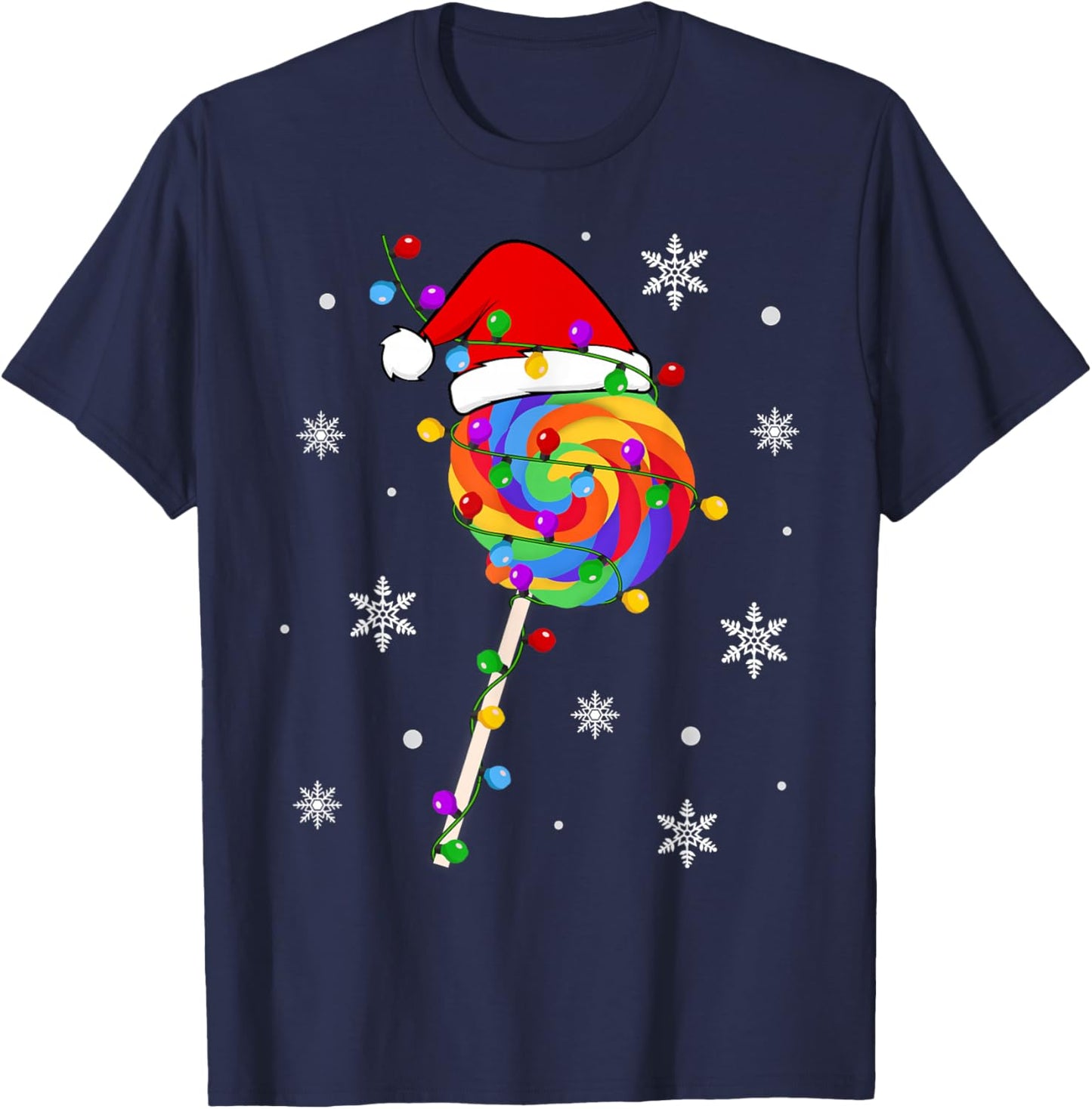 Lollipop Rainbow Sucker Candy Christmas Love Candy Xmas T-Shirt - T-Shirt | Navy