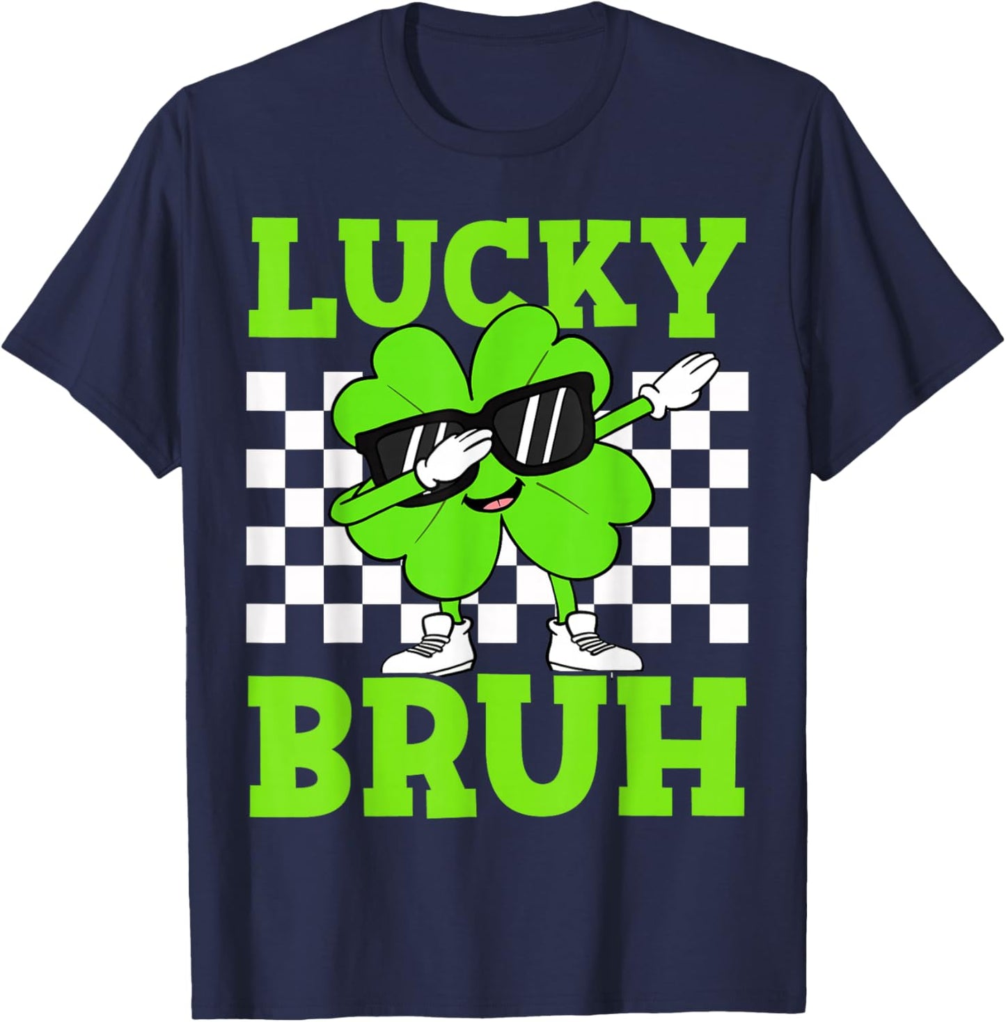 Boys St Patricks Day Kids Lucky Bruh Dabbing Shamrock Clover T-Shirt - T-Shirt | Navy