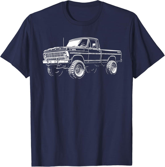 1970 Old School Classic Bumpside 4x4 Truck Side Profile OBS T-Shirt - T-Shirt | Navy