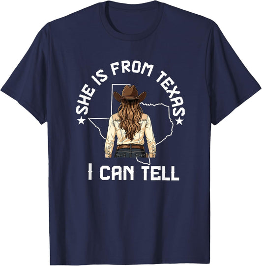 She is from Texas I Can Tell Funny Girl Women Texas Map Flag T-Shirt - T-Shirt | Navy
