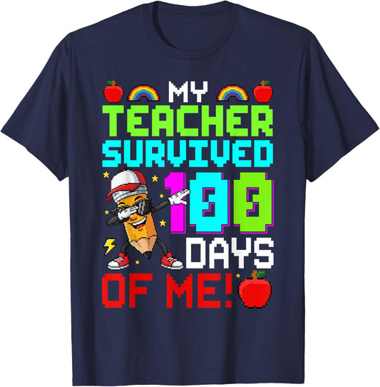 100 Days of School Funny My Teacher Survived 100 Days of Me T-Shirt - T-Shirt | Navy