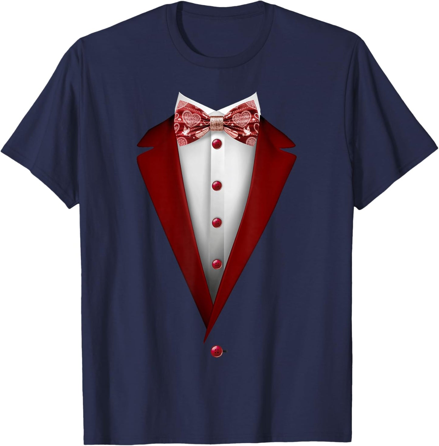 Tuxedo Bow Tie with Cute Hearts for Valentines Day T-Shirt - T-Shirt | Navy