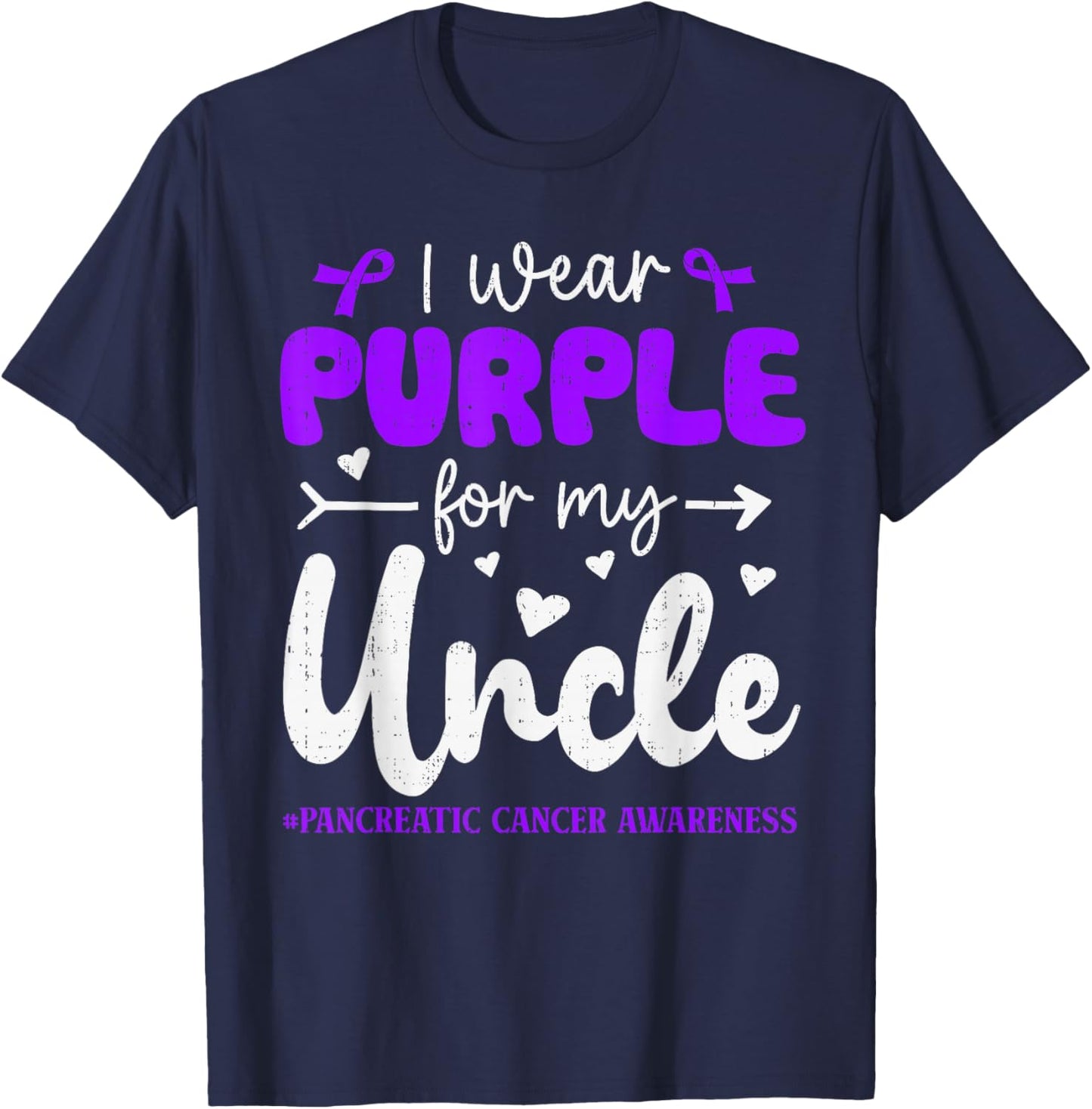 I Wear Purple for Uncle Pancreatic Cancer Awareness Family T-Shirt - T-Shirt | Navy
