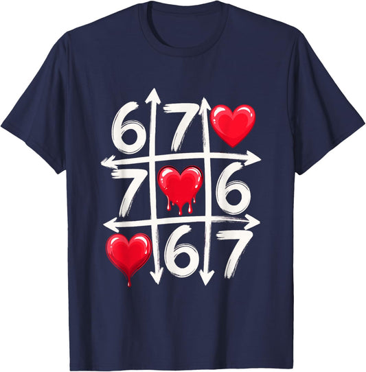 67 Six Seven Tic Tac Toe Hearts Valentines Day Meme T-Shirt - T-Shirt | Navy